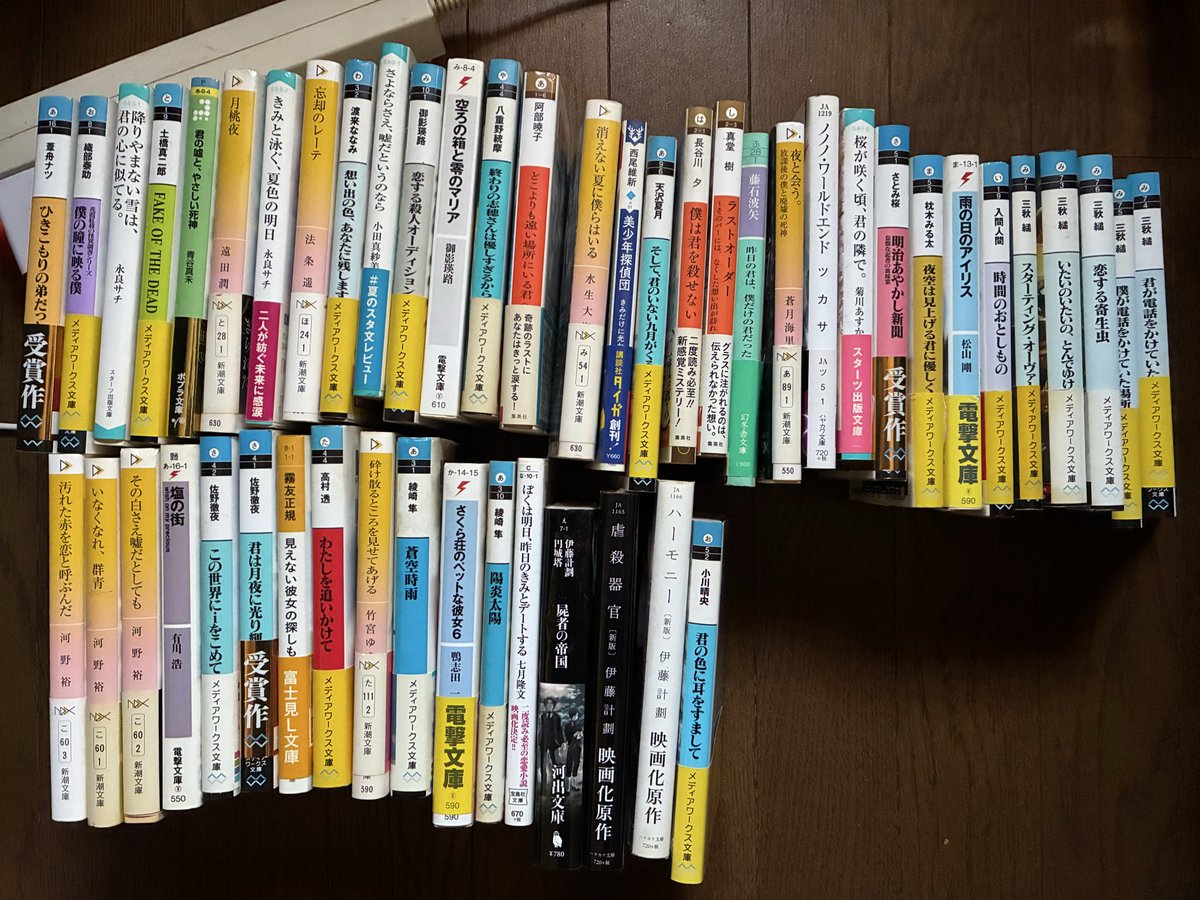 kou_ba's tweet photo. 家のラノベがガッチャガチャだったから整理した。懐かしい本だったり沢山あって面白かった。

長編も結構読んでたけど短編小説もちょいちょい読んでたな。表紙買いとかもしてたーw

短編の小説達📕
知ってる作品がある方もいらっしゃるかな？ https://t.co/tybZZ8nnSy
