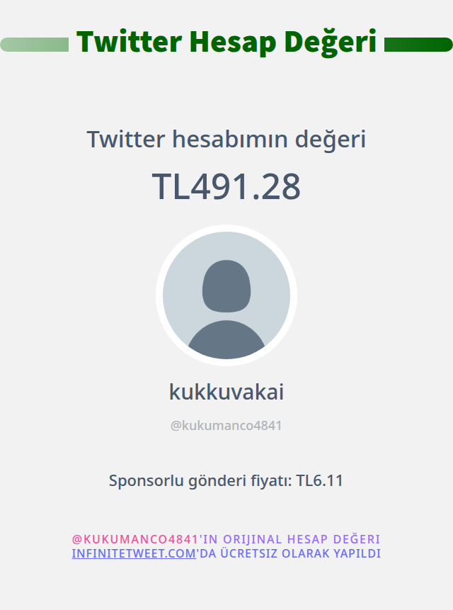 Twitter değerim: TL491.28

➡️ infinitetweet.me/account-worth?…