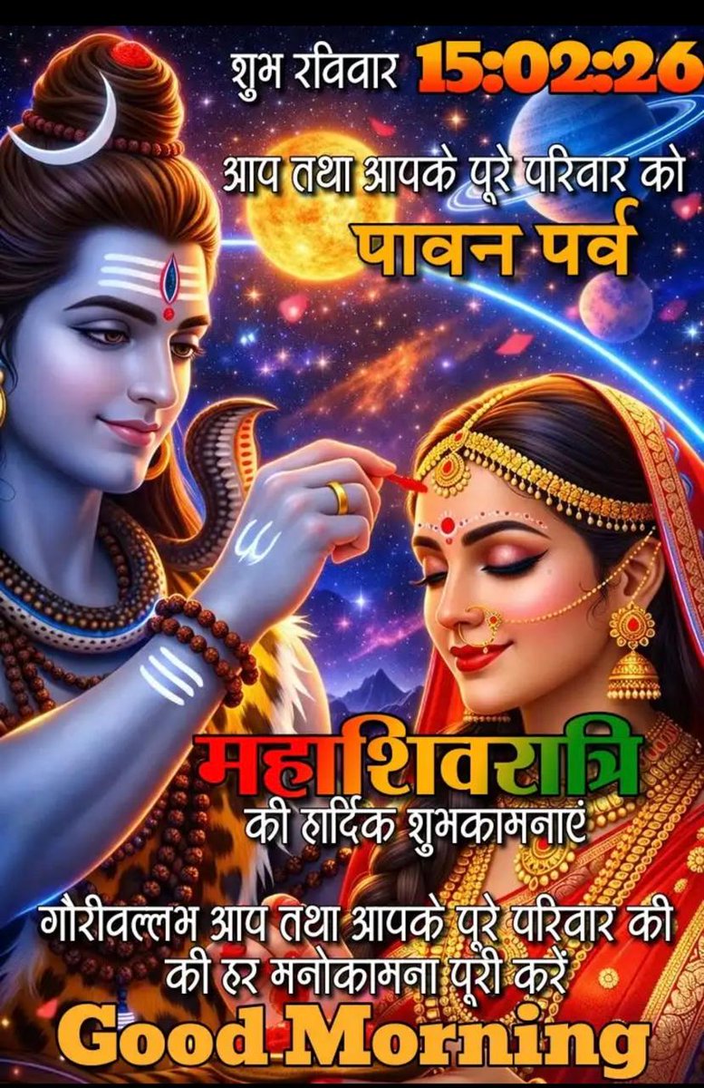 आप तथा आपके पूरे परिवार को पावन पर्व महाशिवरात्रि की हार्दिक शुभकामनाएं.. 💐

गौरीवल्लभ आप तथा आपके पूरे परिवार की हर मनोकामना पूर्ण करें 🙏🏻🙏🏻
