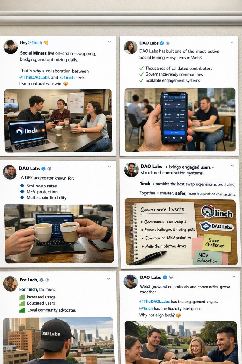 Hey <a href="/1inch/">1inch</a> 
Social Miners live on-chain  swapping, bridging, and optimizing daily.
That’s why a collaboration between DAO Labs and 1inch feels like a natural win-win