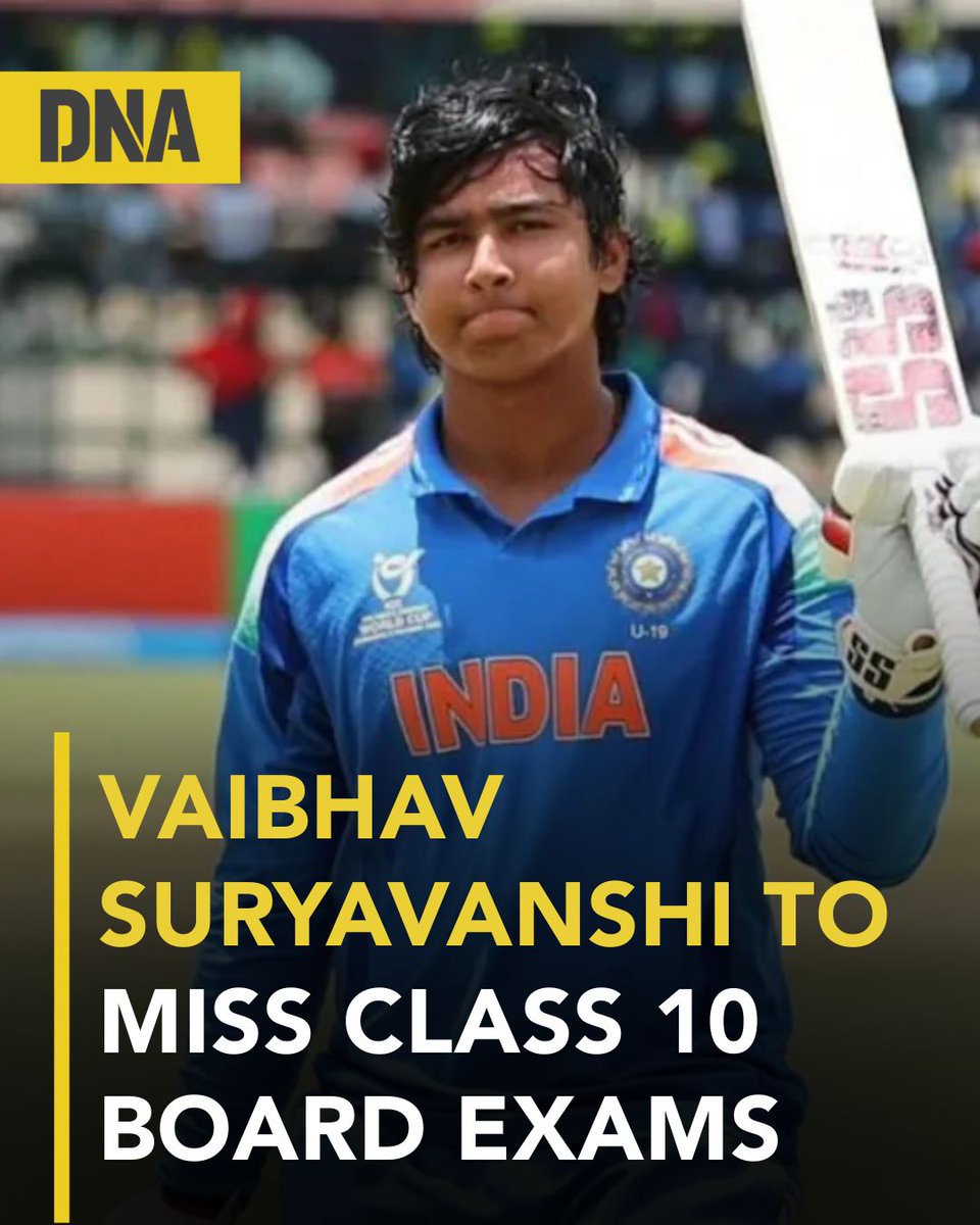 dna's tweet image. India’s 14-year-old cricket prodigy, Vaibhav Suryavanshi, will not be appearing for the CBSE Class 10 board examinations this year due to his busy cricket schedule. 

Read here: dnaindia.com/sports/report-…

#VaibhaviSuryavanshi #BoardExam #DNAUpdates