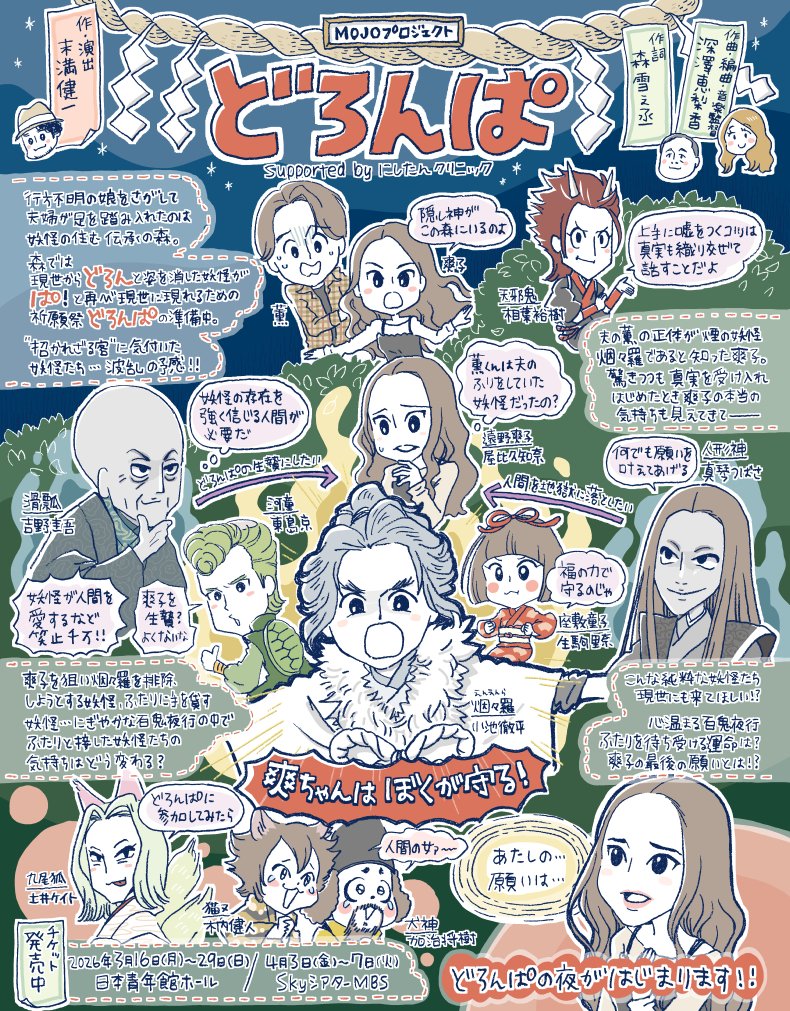 【#どろんぱ】
📘あらすじ解説イラスト公開！

ミュージカル『どろんぱ』の物語を
キャラクター紹介と一緒にぎゅっとまとめました✨

初めての方も、観劇前の予習にもおすすめです！

👇ぜひチェック
mojo-doronpa.com/story

#MOJOプロジェクト #春原弥生 先生✍️