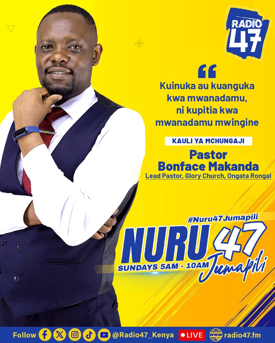Radio47_Kenya's tweet photo. KAULI YA MCHUNGAJI

@bonfacemakanda - ''Kila mwanadamu kuinuka kwake au kuanguka, ni kupitia kwa mwanadamu mwingine''.

Watch us live: https://t.co/MB0i6i6HZE
Join WhatsApp channel: https://t.co/jXBPiXEuE6
WhatsApp No: 0719 739487

#Nuru47Jumapili #HapaNdipo https://t.co/LoEK9dizFg