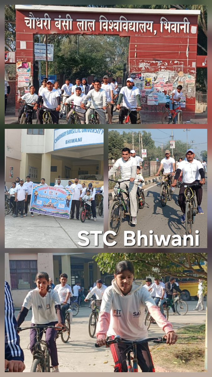 Fit India #SundaysOnCycle across SAI RC Sonepat 🚴‍♂️
1️⃣ Sports University of Haryana, Sonepat (300 | 5 km)
2️⃣ NCoE Rohtak | 100+ | 5Km
3️⃣ Government College Hisar (80+ | 5 km)
4️⃣ Chaudhary Bansi Lal University (30)
400+ participants promoting fitness.
#FitIndiaMovement #SAI