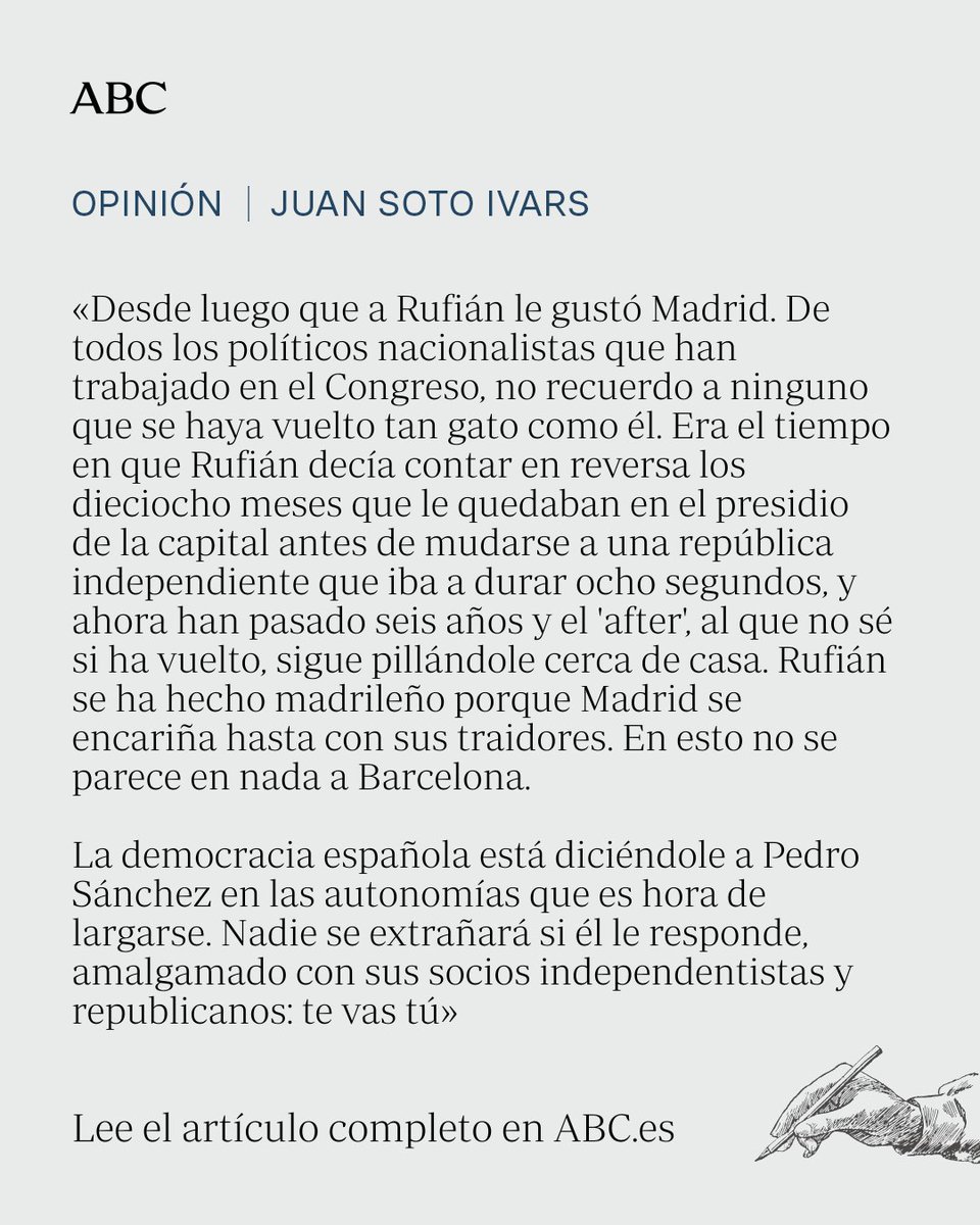 abc_es's tweet photo. 🔵 #OPINIÓN Rufián te unifica la izquierda y te desguaza España por 155 monedas

🖋️ Por @juansotoivars 

Lee el artículo completo aquí 🔗 https://t.co/h1iZQGzVKs https://t.co/zQoX1mFkBU