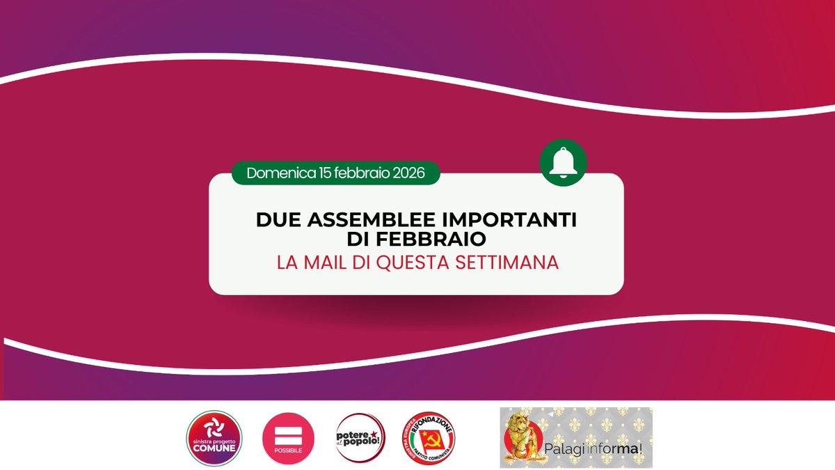 Due assemblee importanti di febbraio.

Nella seconda metà del mese (il 20 e il 28) si terranno due iniziative in cui abbiamo bisogno del vostro aiuto, per passare parola e la presenza. #sinistraprogettocomune #Firenze - mailchi.mp/0b0a92442c8d/d…