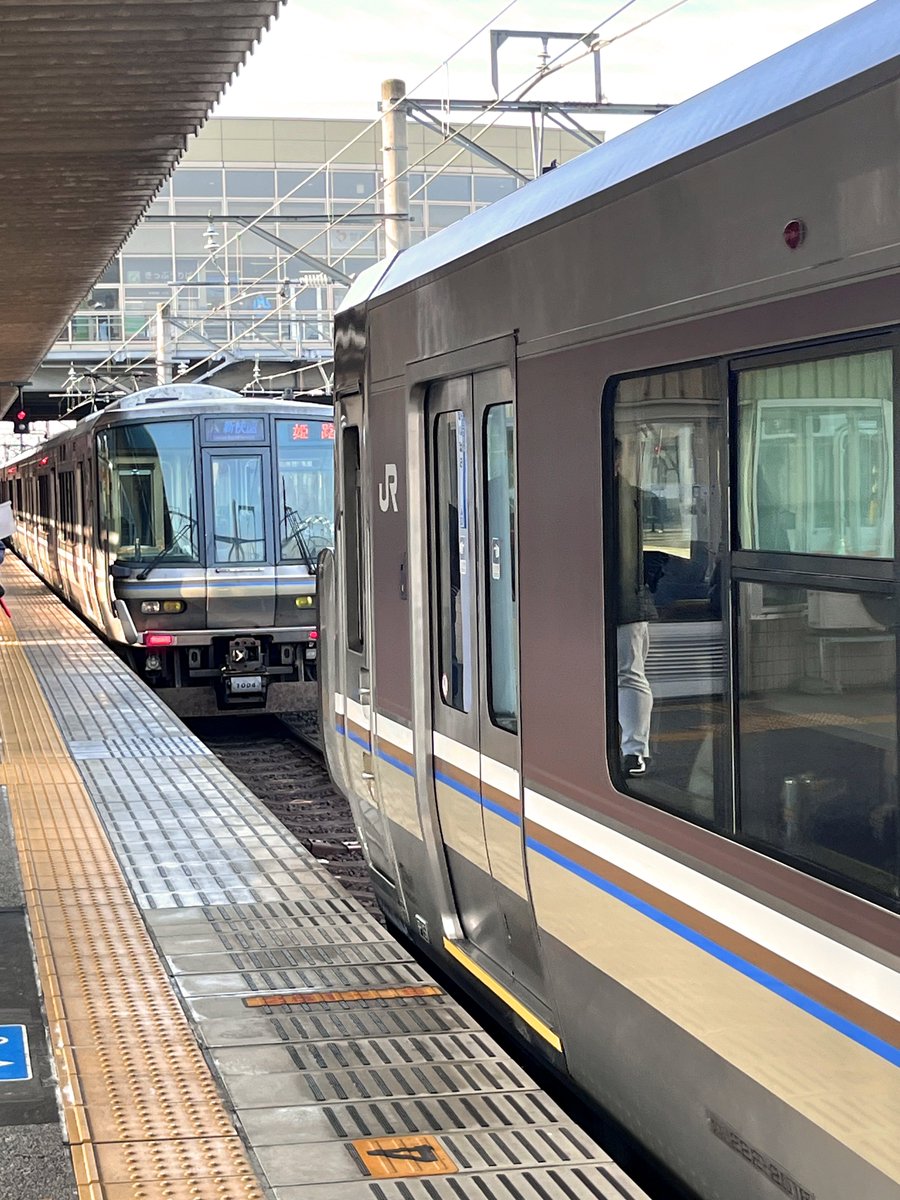 MM011014's tweet photo. 昨日は関西日帰りで行ってきました！
まさかの模型と同じ223系2000番台V15編成＋1000番台原型W2編成コンビを拝めるとは、、、！
早起きして行った甲斐があった！
しかも湖西線のB新快速！！最高にカッコいい😀

模型も湖西線新快速にしなきゃ！！ https://t.co/xHD0VdCS51