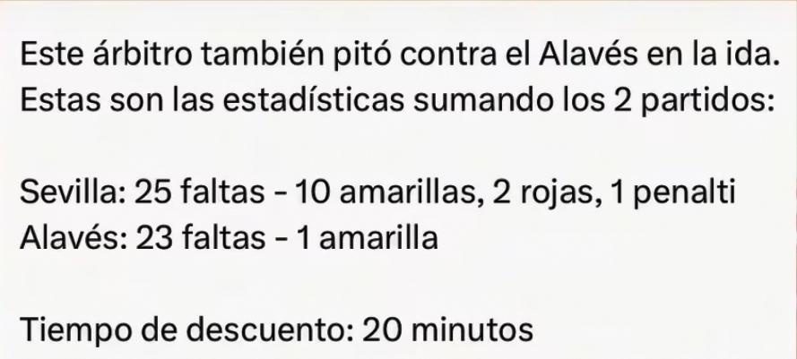 Mismo árbitro Sevilla Alaves y Alaves Sevilla en la ida.