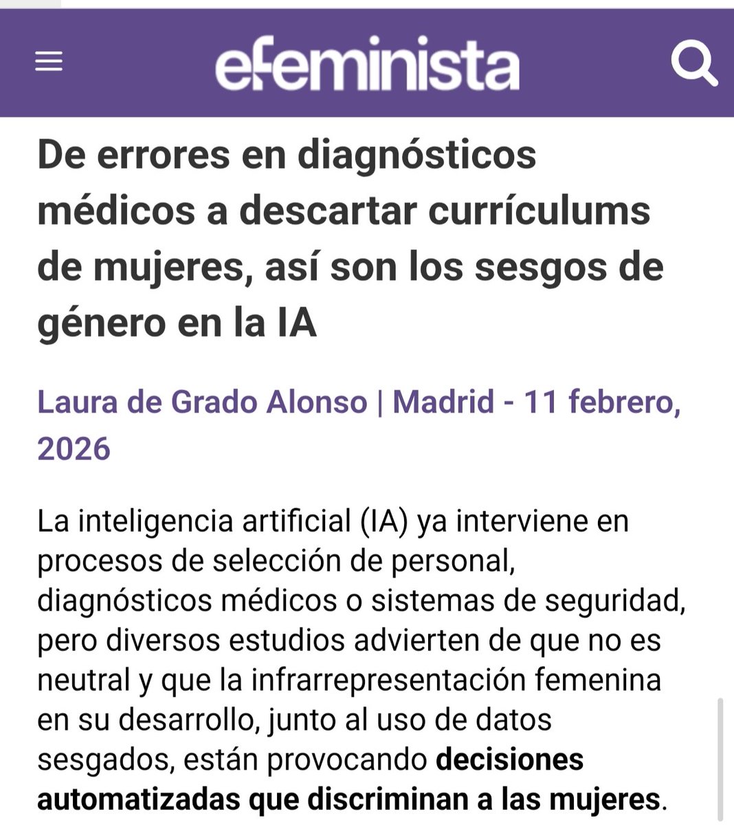 La IA no es una entidad mágica y neutra; es un espejo de nuestra sociedad. Si la alimentamos con datos de un mundo desigual, nos devolverá un futuro automatizadamente machista. 🤖❌ No podemos permitir que el progreso tecnológico se construya sobre sesgos de género.