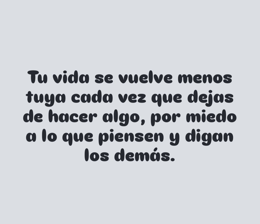 Buenos días 🤗 
*Dejemos atrás el "que dirán" porque nos frena nuestra libertad de hacer y decir lo que nos hace feliz, no permitas que nada ni nadie te hagan perder tú autenticidad y te limiten
:
#lascosasycasosdesanchis 
#inteligenciaemocional 
#orapideconfíayespera 
#fsanchisr