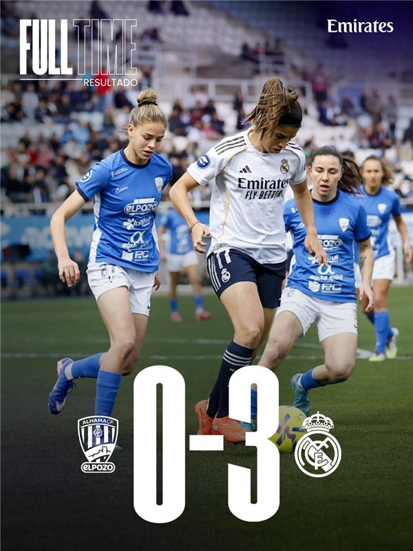🏁 FP: <a href="/AlhamaElPozo/">Alhama ElPozo</a> 0-3 @RealMadridFem
⚽ 9' Bennison
⚽ 30' Toletti (p)
⚽ 48' <a href="/AlbaRedondo_11/">Alba Redondo Ferrer</a> 
📷 Alhama 
👉 @Emirates