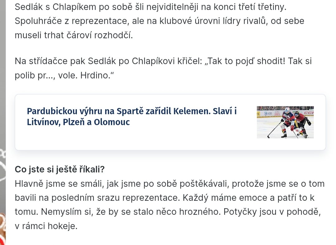 Je zvláštní doba, mechováci jsou v klidu, dokonce i z Brna je klid a většina z nás asi fandí nároďáku. A pak je tu maloměšťácké fňukání od skupiny sparťanů, kde by to chtělo víc nadhledu, méně fantazie a víc si užívat hokej. Fandit Spartě snad není o lžích 😉🤷‍♂️