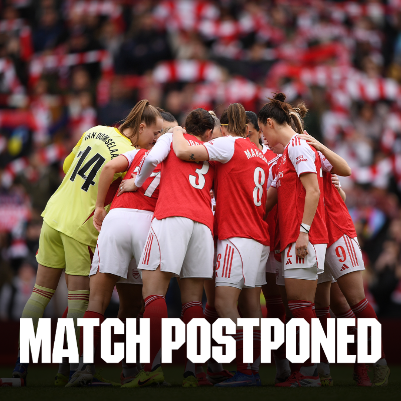 ArsenalWFC's tweet photo. Following a pitch inspection, we can confirm that our @BarclaysWSL match against Brighton &amp; Hove Albion has been postponed. 

We will provide a further announcement on the fixture in due course 👇