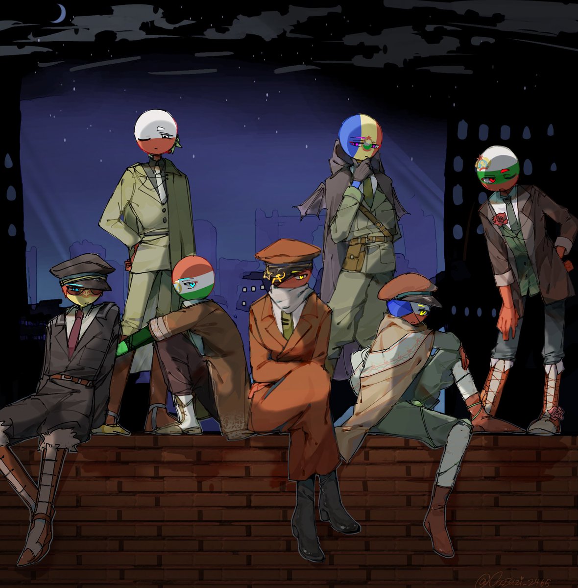 ⚠️old country まろりくの東⃝側諸國です‼️‼️❣️背景目潰れるぐらいやばいから頑張って練習しないと、浅学で描いてるので問題等ありましたらすみません‼️😫🙏リク有難う御座いました❣️✨❤️‍🔥💘 #カンヒュ  #Countryhumans