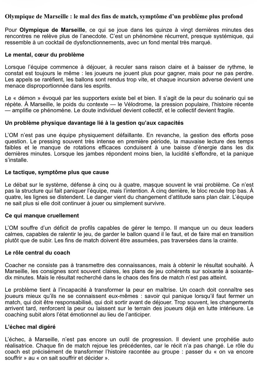 SamSaoul3's tweet photo. Les fins de match de l’OM ne sont pas un accident. Elles racontent un problème plus profond. J’ai essayé de mettre des mots dessus.

« L'œil ne voit que ce que l'esprit est prêt à comprendre.»
Henri Bergson https://t.co/LiPxSDfZ5X