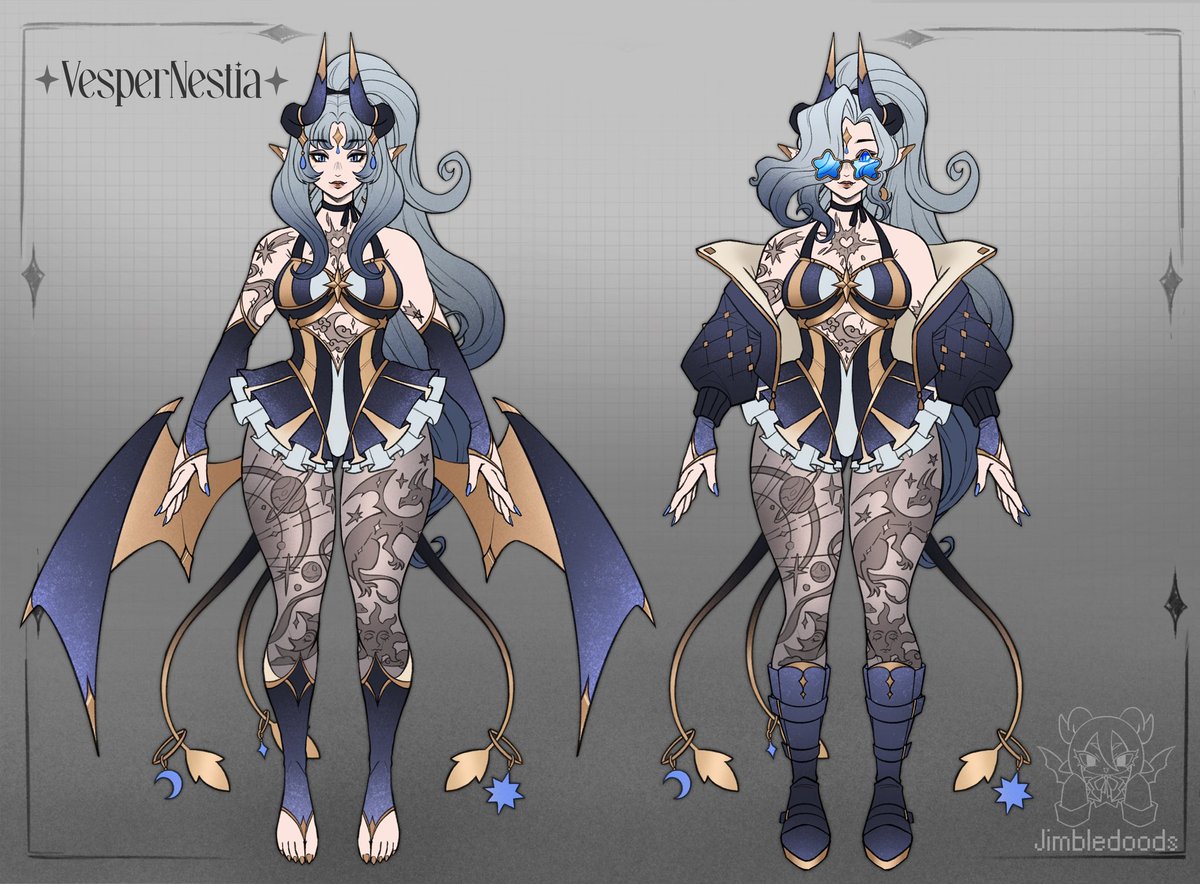 jimbledood's tweet photo. [COMMISSION] ✨Design commission for @vespernestia.bsky.social ✨
Based on Celeste from Deadlock

#commission #characterdesign #VTuberAssets https://t.co/CPjLHCBHTH