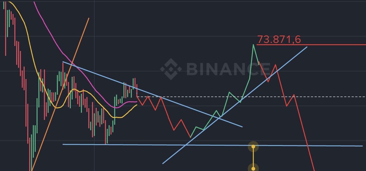 25-26 şubat arası( Sarı Çizgi ) 73.800 MA200 den tepki sonra 52k