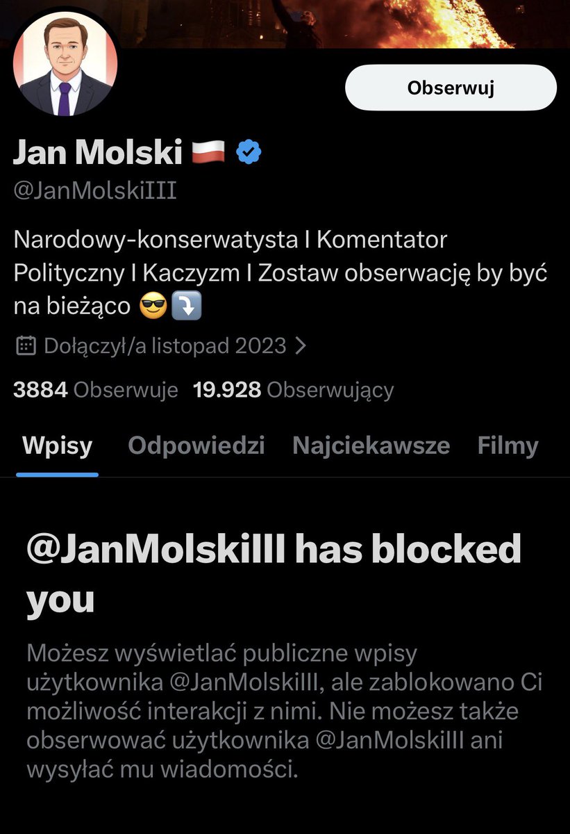 Jak miło! To zawsze cieszy! 
Znaczy zabolało. <a href="/JanMolskiIII/">Jan Molski 🇵🇱</a> 🤡

Odkryłam, że ma drugie konto i sam sobie komentuje posty 🤡