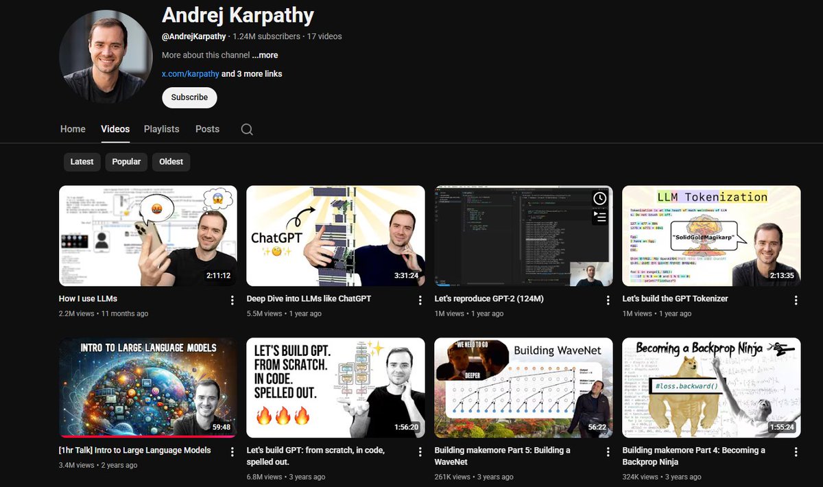10 YouTube channels that will make you an AI expert:

1. Andrej Karpathy - modern, practical lectures
2. Yannic Kilcher - Breaks down AI papers in detail
3. AI Explained - Makes tough ideas easy to get
4. CodeEmporium - Step-by-step AI coding
5. 3Blue1Brown - Visuals for neural