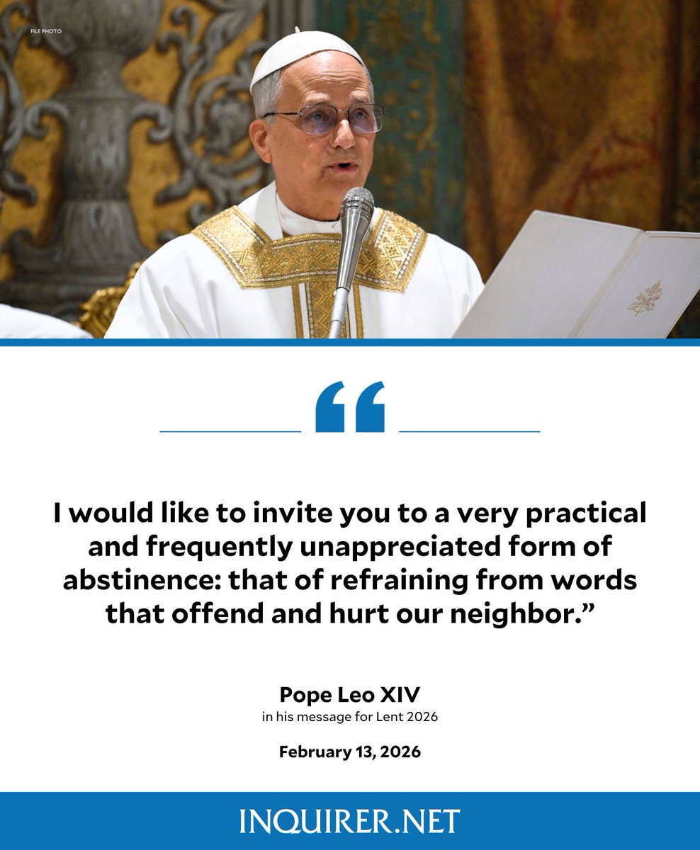 ‘REFRAIN FROM WORDS THAT OFFEND AND HURT’

Pope Leo XIV invites Catholics to abstain from harsh words and rash judgment and instead to strive for kindness and respect in his message for the upcoming Lenten season.

For more stories, visit inquirer.net