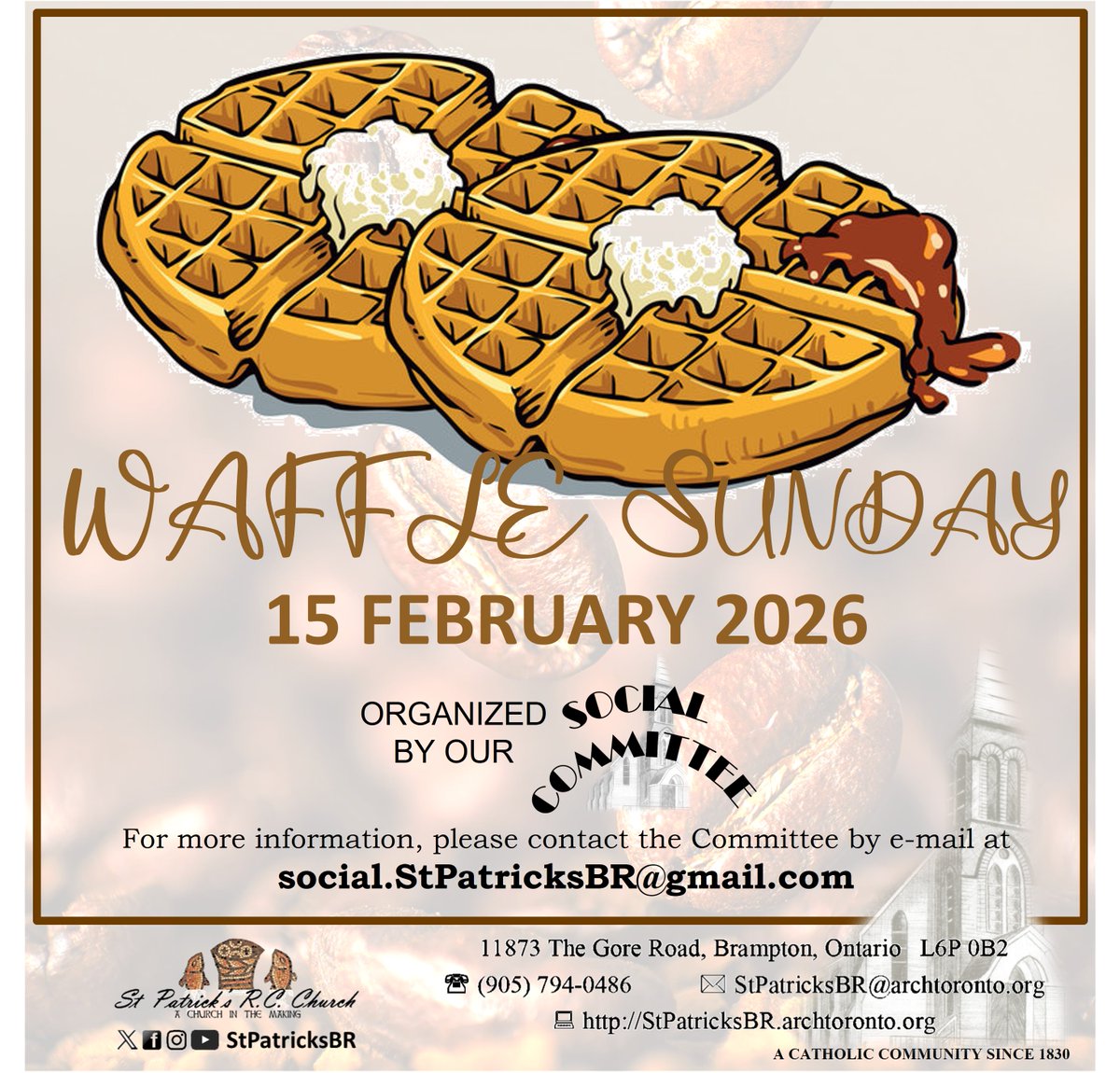 15 February 2026: Come and join us as we mark "Quinquagesima Sunday" (the Sunday before Lent) with waffles in the hall after Mass!