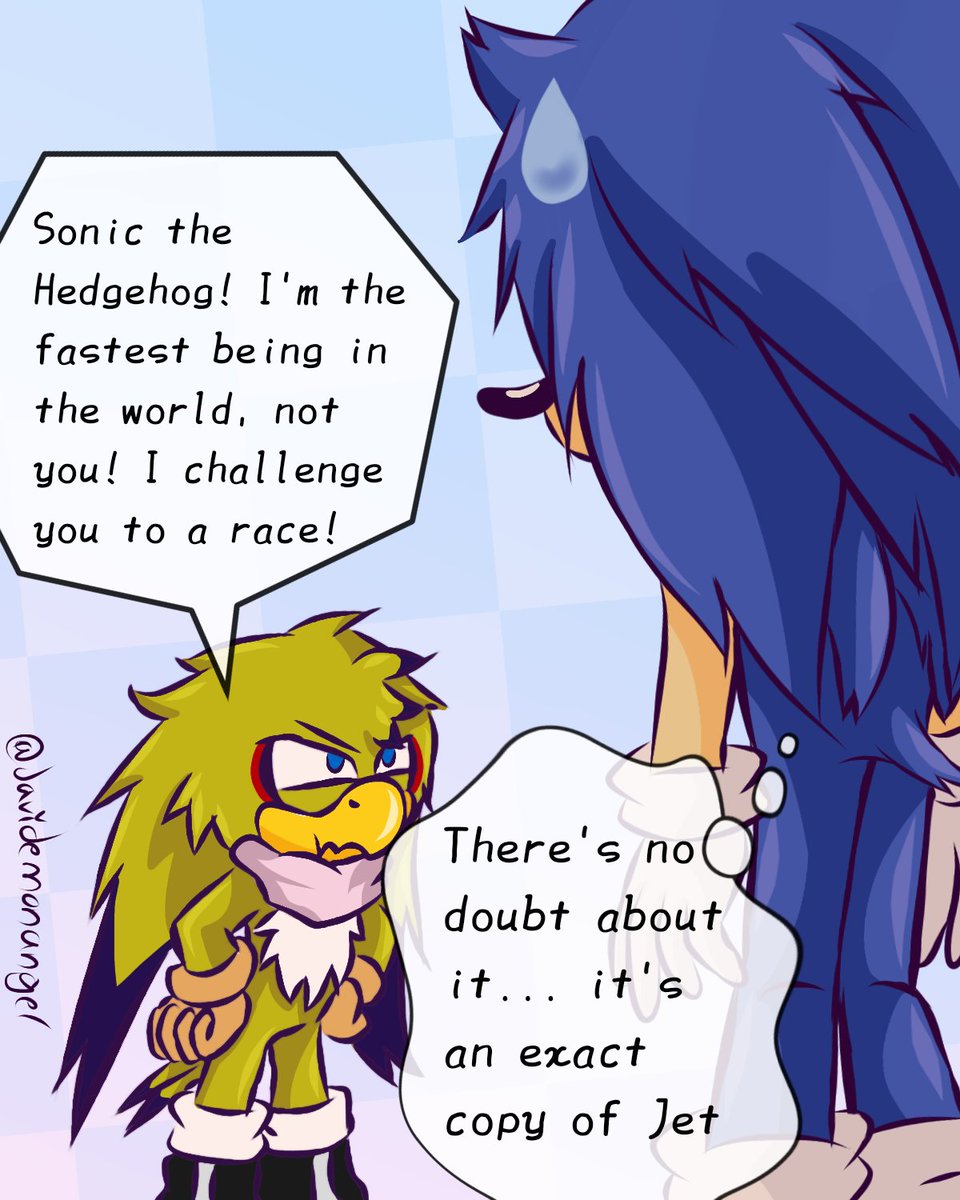 Apparently, Zephyr doesn't like the idea of Sonic being the fastest; he's undoubtedly Jet's son  🥺💚

#SonicTheHedgehog #fankid #babylonrogueasau #jetave