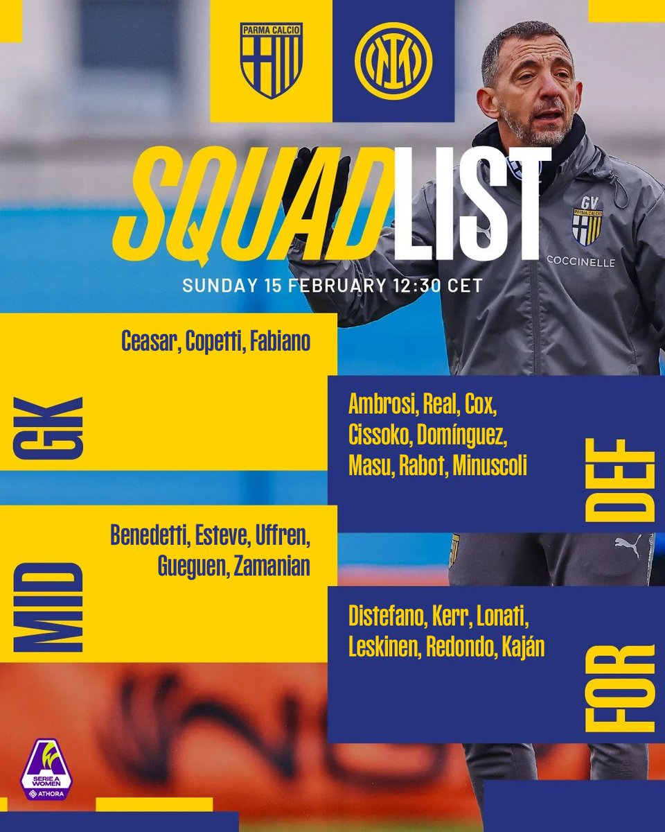 parmawomen's tweet photo. #SquadList È tempo di #ParmaInter 🟡🔵 https://t.co/qFrLrUHpkt