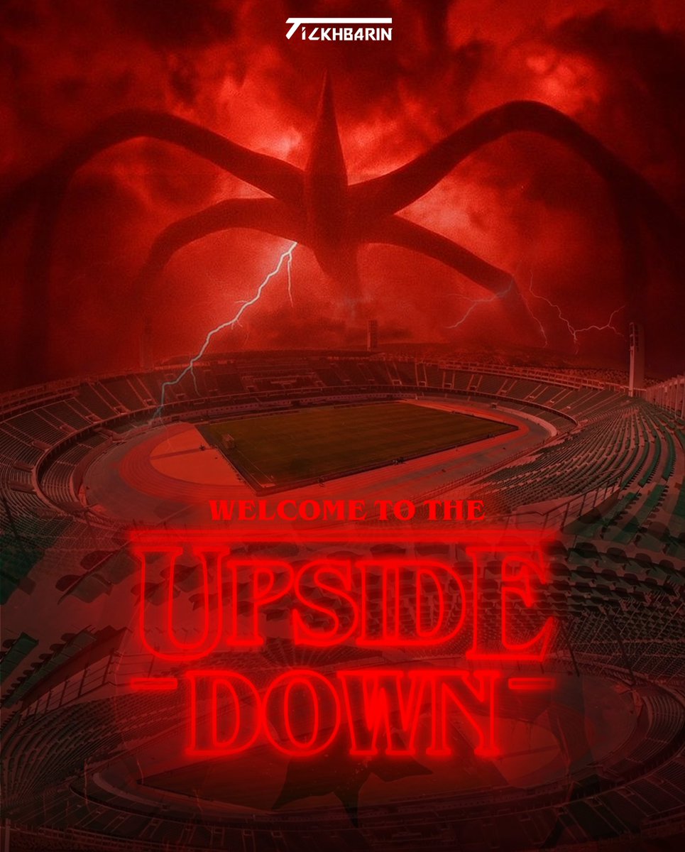 Tilkhbarin's tweet photo. WELCOME TO THE UPSIDE DOWN 🩸 Things are getting stranger in Agadir. 🔴🏟️

#husa #hassaniaagadir #stranger_things #hawkins https://t.co/TV4iFR6loc