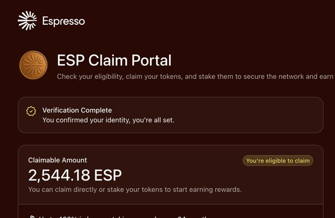 Log1cLockX's tweet photo. Espresso claim done — good one, got around 6,000 $ESP.

👉 https://t.co/aei9WnyPSe

Who else claimed? Share your bag in the replies! https://t.co/rErLvlRR8Y