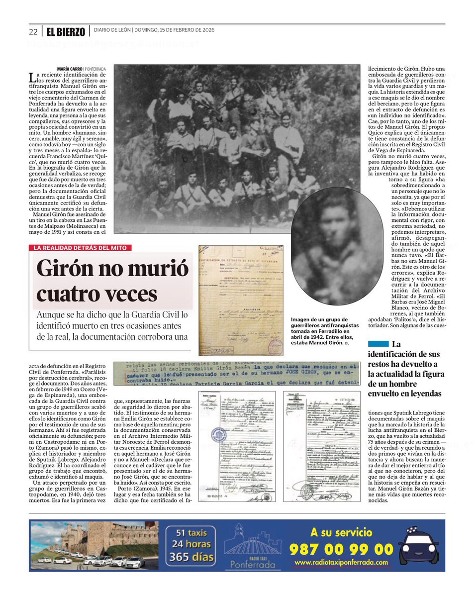 ARMH_Memoria's tweet photo. Ha sido identificado el cuerpo del guerrillero antifranquista berciano Manuel Girón asesinado por la Guardia Civil y se conoce información rigurosa sobre su muerte. https://t.co/nMlLJnhtFl https://t.co/Iht27mq9PT