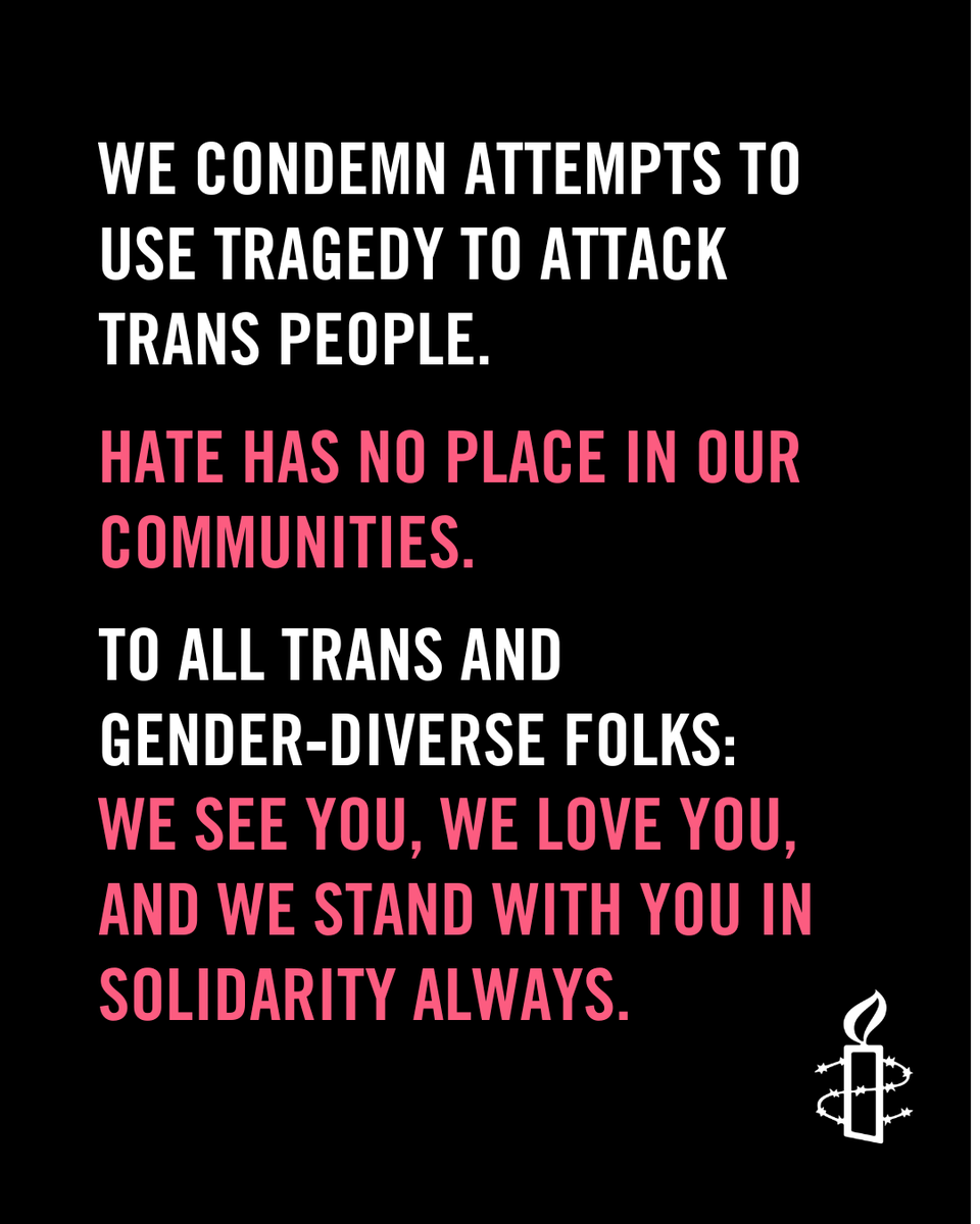 AmnestyNow's tweet photo. As we continue to grieve the pain and loss caused by violence in Tumbler Ridge, we are reminded that tragedy should never be used to justify hate.

We condemn attempts to target trans and gender‑diverse people, and we will not let fear divide our communities. https://t.co/0vys1VchHv