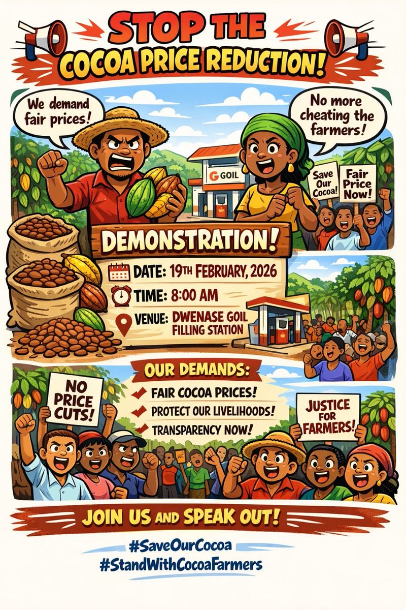 GabrielDoh1's tweet photo. Let’s join the farmers demonstration on Thursday, 19th February, 2026 at Sefwi Dwenase at exactly 8am

We will start from the infront of the Goil filling station https://t.co/olsKJyyvdU