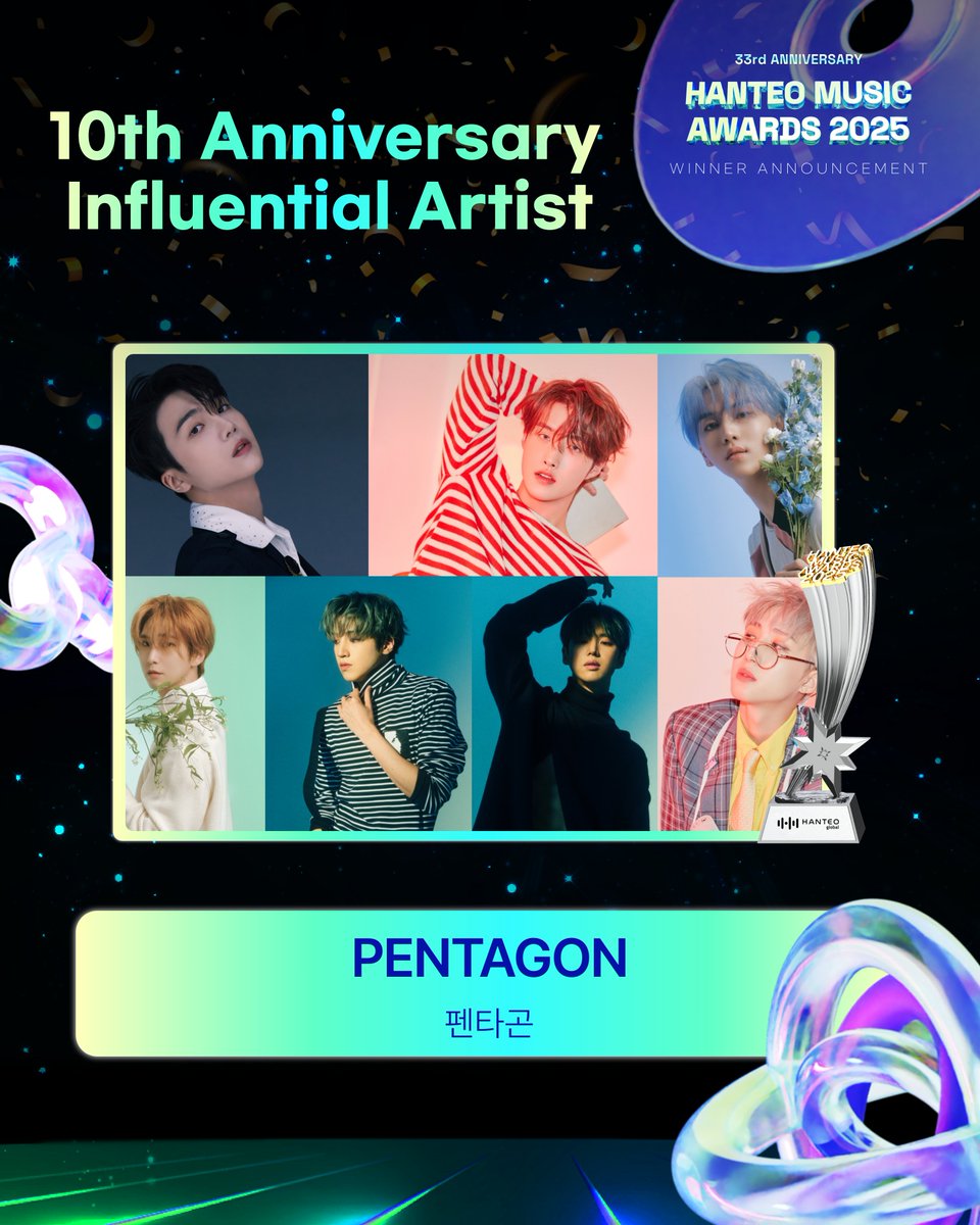 #HMA2025 #한터뮤직어워즈2025

🏆10th Anniversary Influential Artist

#PENTAGON #펜타곤
<a href="/CUBE_PTG/">PENTAGON·펜타곤</a> 

수상을 진심으로 축하합니다!

#HanteoMusicAwards2025