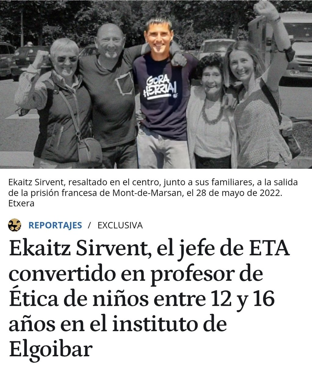 ETA VIVE

😱😱 Ekaitz Sirvent, el jefe de ETA convertido en profesor de Ética de niños entre 12 y 16 años en el instituto de Elgoibar

Ética. Niños. ETA.

archive.today/qEDw0