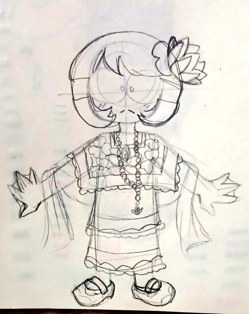 Ignoren lo mal dibujado q esta, pero me agarro la loquera y dibuje a Dendy con el traje típico de yucatan (claramente el bordado no es el mismo q de los trajes originales y si algún día me acuerdo de esto, cambiaré el diseño de los bordados para respetar más el traje) :p