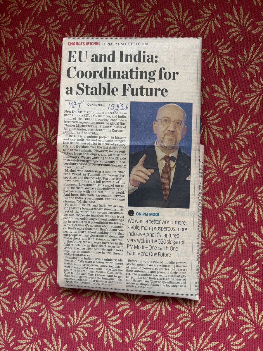 <a href="/CharlesMichel/">Charles Michel</a> <a href="/narendramodi/">Narendra Modi</a> <a href="/narendramodi_in/">narendramodi_in</a> <a href="/AmitShah/">Amit Shah</a> <a href="/PiyushGoyal/">Piyush Goyal</a> <a href="/vonderleyen/">Ursula von der Leyen</a> I fully endorse this as one who studied in ULB under Paul Spaak,J Rey et al,first Indian stagiaire in EEC,Counsellor in the Indian Mission to EU and negotiated and initialled the last Upgraded