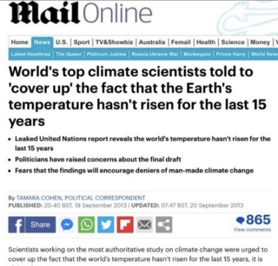 🔥 2013- Leaked United Nations report reveals the world's temperature hasn't risen for the last 15 years….

How are we still funding this scam 13 years later?