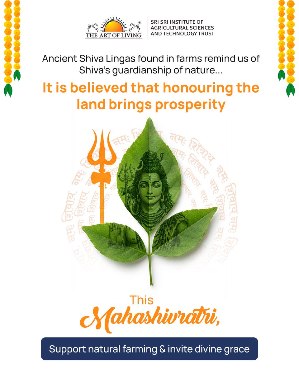 Mahashivratri reminds us of balance between nature and nurture. 
Farmers have long honoured soil as sacred. Supporting natural farming keeps this bond alive and sustains prosperity. 
This #Mahashivratri, honour the land and the hands that feed us.

👉 ssiast.artofliving.org
