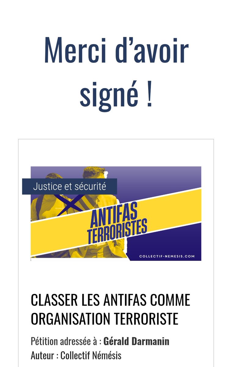 tripam17's tweet image. 🚨 "✍️#PETITION CLASSER LES ANTIFAS COMME ORGANISATION TERRORISTE : 

Merci pour vos contributions et partages 💪🏻"
petition-libertes.com/petitions/clas…
👇🏻