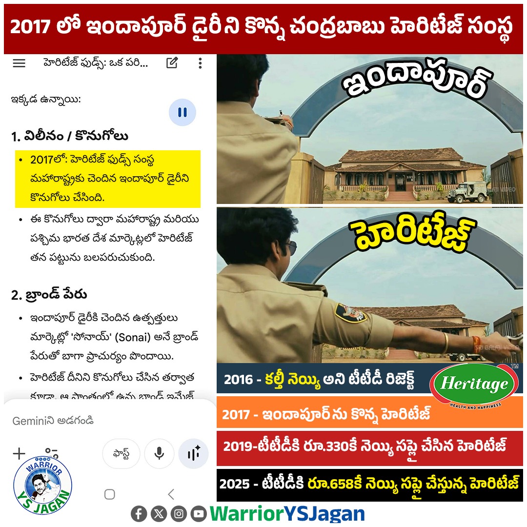 WarriorYsJagan's tweet photo. 2017లో ఇందాపూర్ డైరీని కొన్న చంద్రబాబు హెరిటేజ్ సంస్థ https://t.co/H9OZXGkoj2