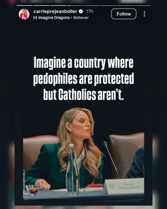 NEW: 🇺🇸 🇮🇱 Carrie Prejean Boller, after being removed from the White House Religious “Liberty” Commission, for simply standing up for her Catholic faith which isn’t Zionist. 

"Imagine a country where pedophiles are protected but Catholics aren't."