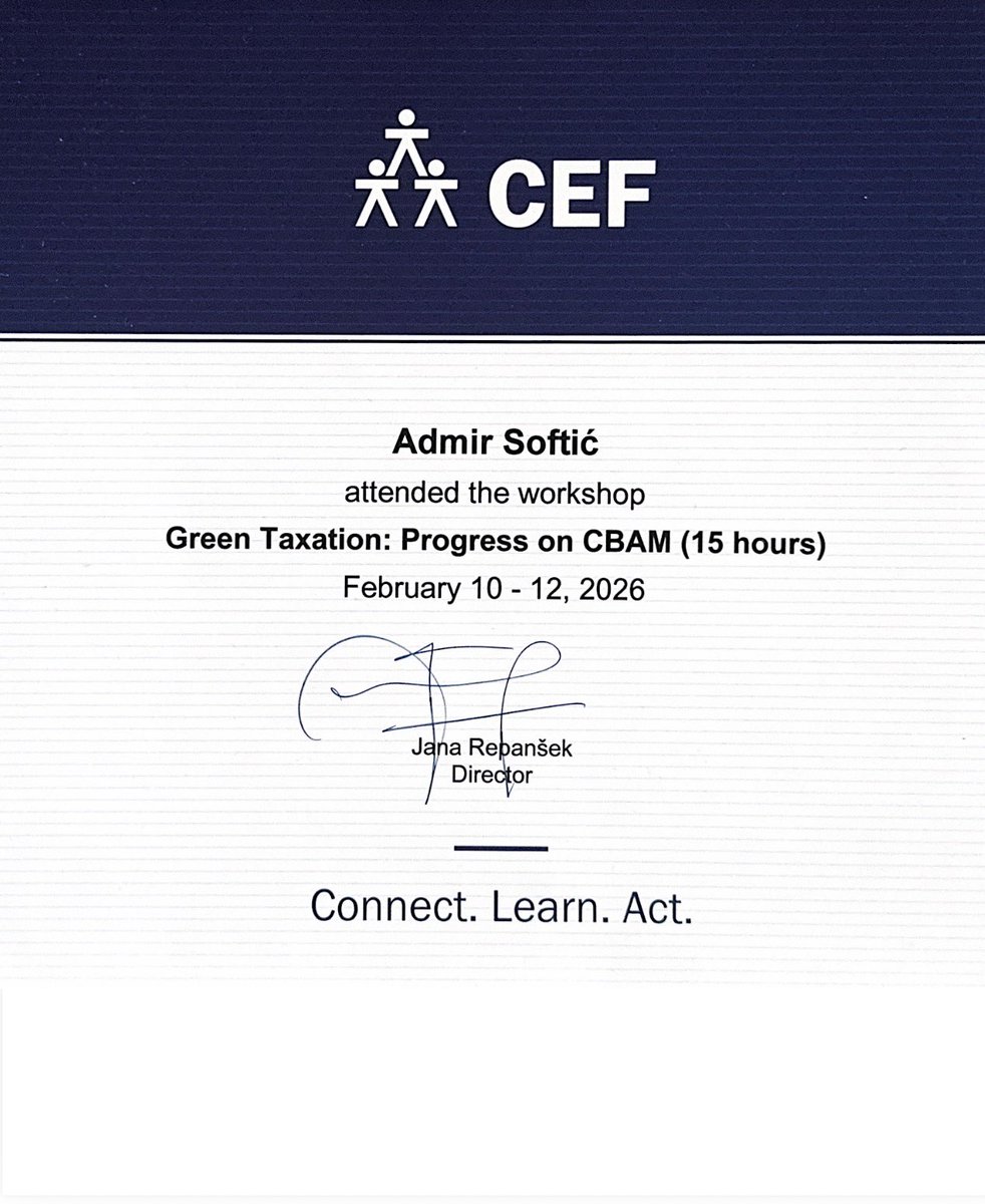 Sofftta's tweet photo. Prof.Dr. Admir Softic, Assistant Minister of Energy Sector - “Green Taxation: Progress on CBAM”
Feb 10 – 12, 2026, CEF, Ljubljana, Slovenia https://t.co/1jGLLVEcJe