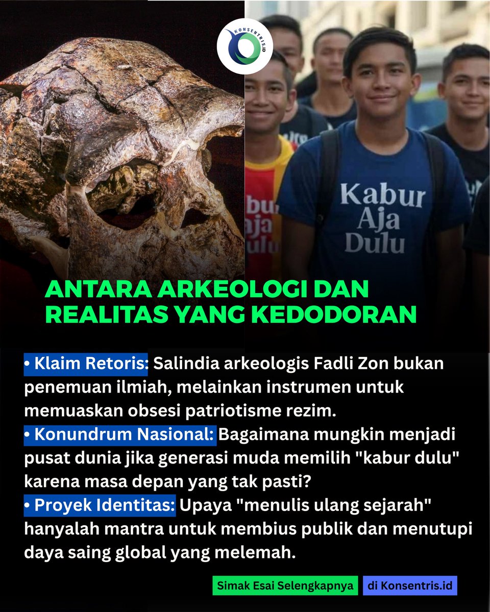 Gelar profesor obralan, literasi di urutan buncit, tapi mengklaim diri sebagai pusat peradaban dunia? Sebuah oksimoron ala Fadli Zon. Di tengah kegelisahan Gen Z yg memilih #kaburajadulu, narasi kebesaran rezim ini terasa sprti menegakkan benang basah. 

konsentris.id/indonesia-epis…