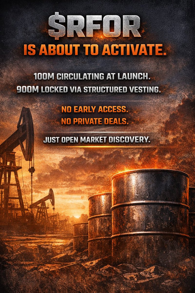 Obelix26's tweet image. $RFOR is about to activate.

100M circulating at launch.
900M locked via structured vesting.
No early access.
No private deals.

Just open market discovery.
This is the foundation phase.

#RFOR #Solana #SolanaGem