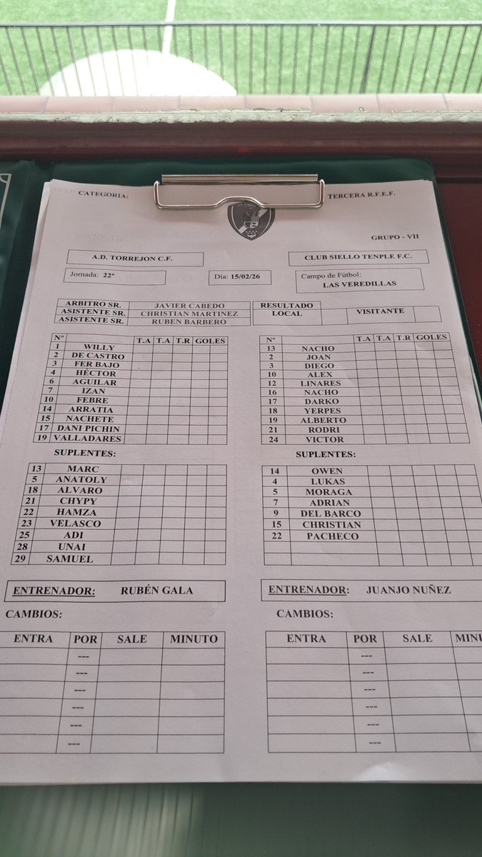 🟢 <a href="/AdTorrejoncf/">A.D. TORREJON C.F.</a> 🆚️ <a href="/Siello_Football/">Siello Football Club</a>

Ya tenemos alineaciones confirmadas por parte de ambos equipos. Estos son los elegidos por Rubén Gala y Chiqui. 

#TerceraRFEF #Grupo7