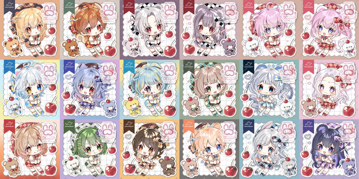 _chacha_sab's tweet photo. 🧸チェリーポップ量産依頼🍒
第1弾ありがとうございました🙏🍫

皆さんのキャラが個性溢れてて
自分で言うのもあれですが
量産とは思えないオリジナリティが
1枚1枚に出て
描いててとても楽しかったです🤍

ご依頼者本人様以外の
使用、転載等禁止です🚫

 #量産依頼  #量産イラスト https://t.co/aCuLphZe2j