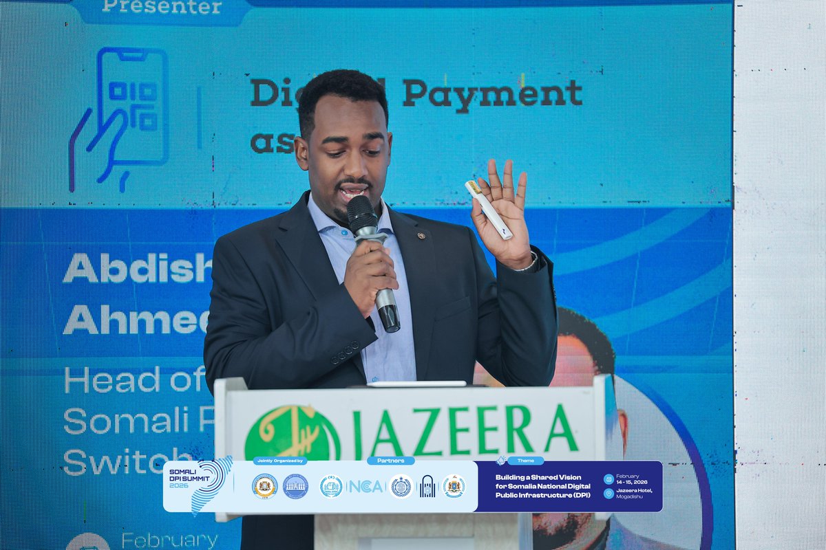 dpisomali's tweet photo. Cabdishakuur Axmed Ceydiid, Madaxa IT ee Somali Payment Switch ayaa soo jeediyey cinwaan ku saabsan Digital Payment as DPI.

#DPISummit2026 #DigitalPublicInfrastructure #DPI2026 #SomaliaDigitalFuture #CybersecurityDataProtectioGovernance
#Somalia #Mogadishu https://t.co/iyTTZLaad0