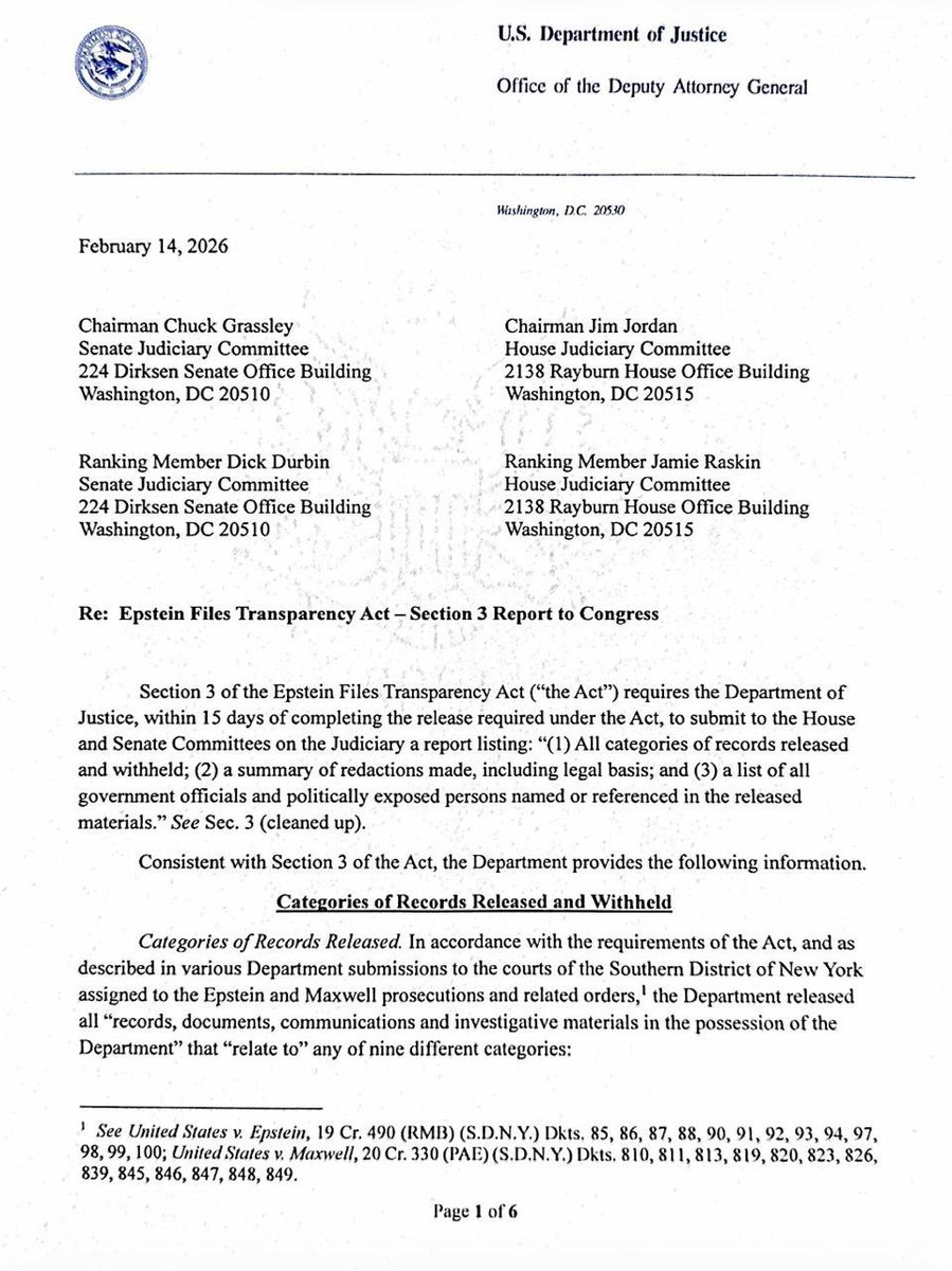 ⚡️ ÉPSTEIN FILES : LA BOMBE TOMBE ! PAM BONDI ET TODD BLANCHE TRANSMETTENT LES SIX PAGES DE NOMS DÉMASQUÉS

La procureure générale Pam Bondi et le deputy AG Todd Blanche viennent d’envoyer aux commissions judiciaires du Congrès une lettre de 6 pages listant des centaines de «