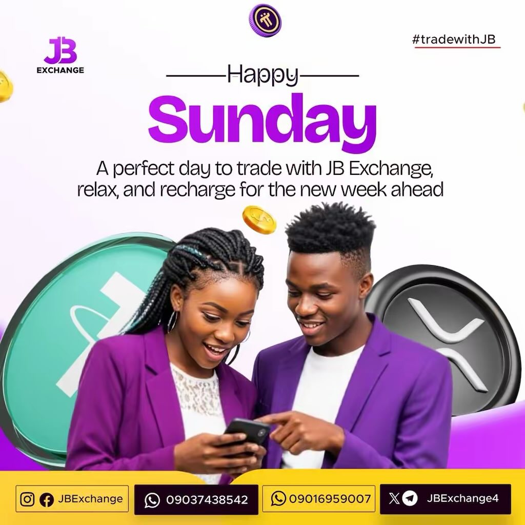 JBexchange4's tweet photo. Happy Sunday πβ¨
The perfect day to trade with JB Exchange, relax, and recharge for the week ahead π°π
Sweet rates. Fast payout. Always active.
#TradeWithJB #HappySunday #JBExchange #Active24_7 https://t.co/C1WGgMJYFG