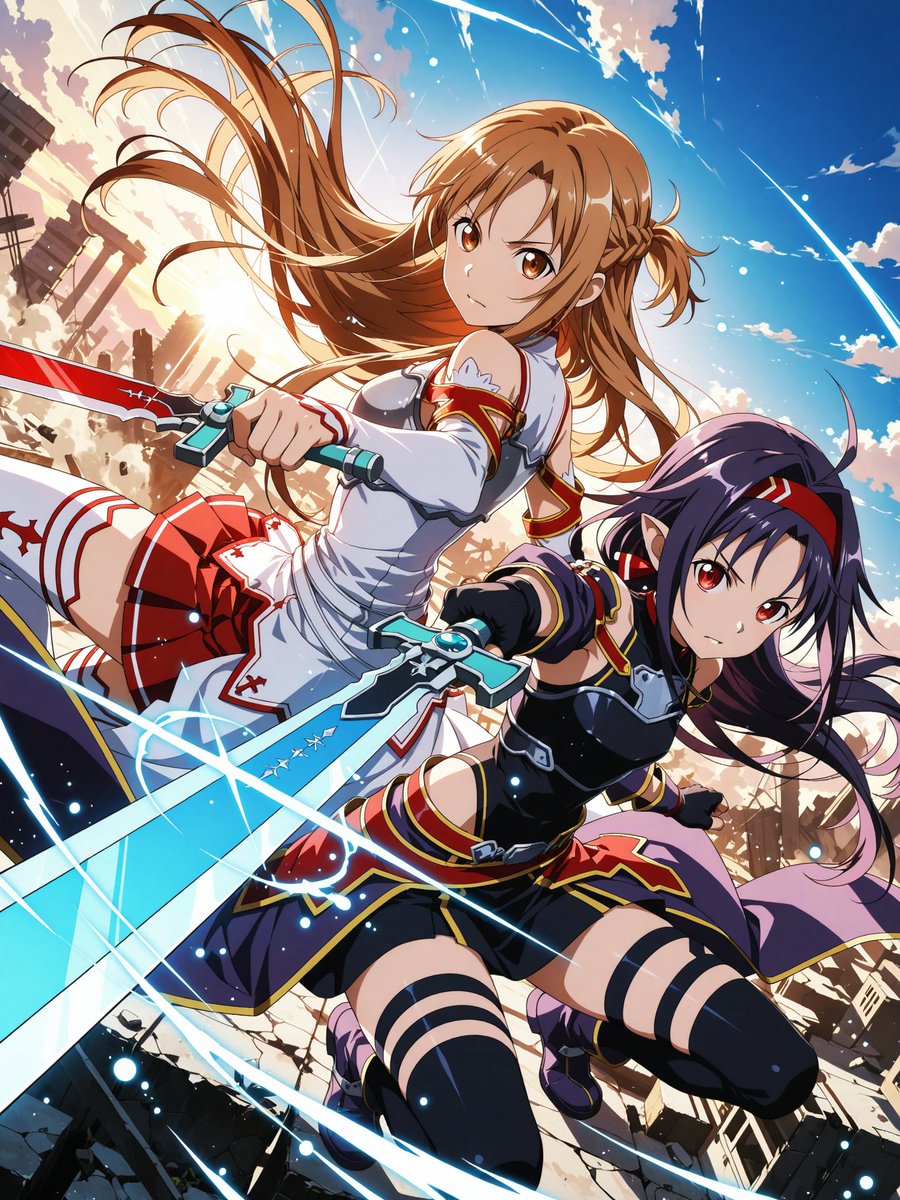 saika_aiart's tweet photo. ソードおつー・オンライン✨
また明日から戦いの日々なので今夜はしっかり疲れをとってのほほ〜んといきましょう💪
週末お疲れ様でした🙂‍↕️

アスナ×ユウキ/ソードアート・オンライン
#AIイラスト https://t.co/3zm65OgmXh